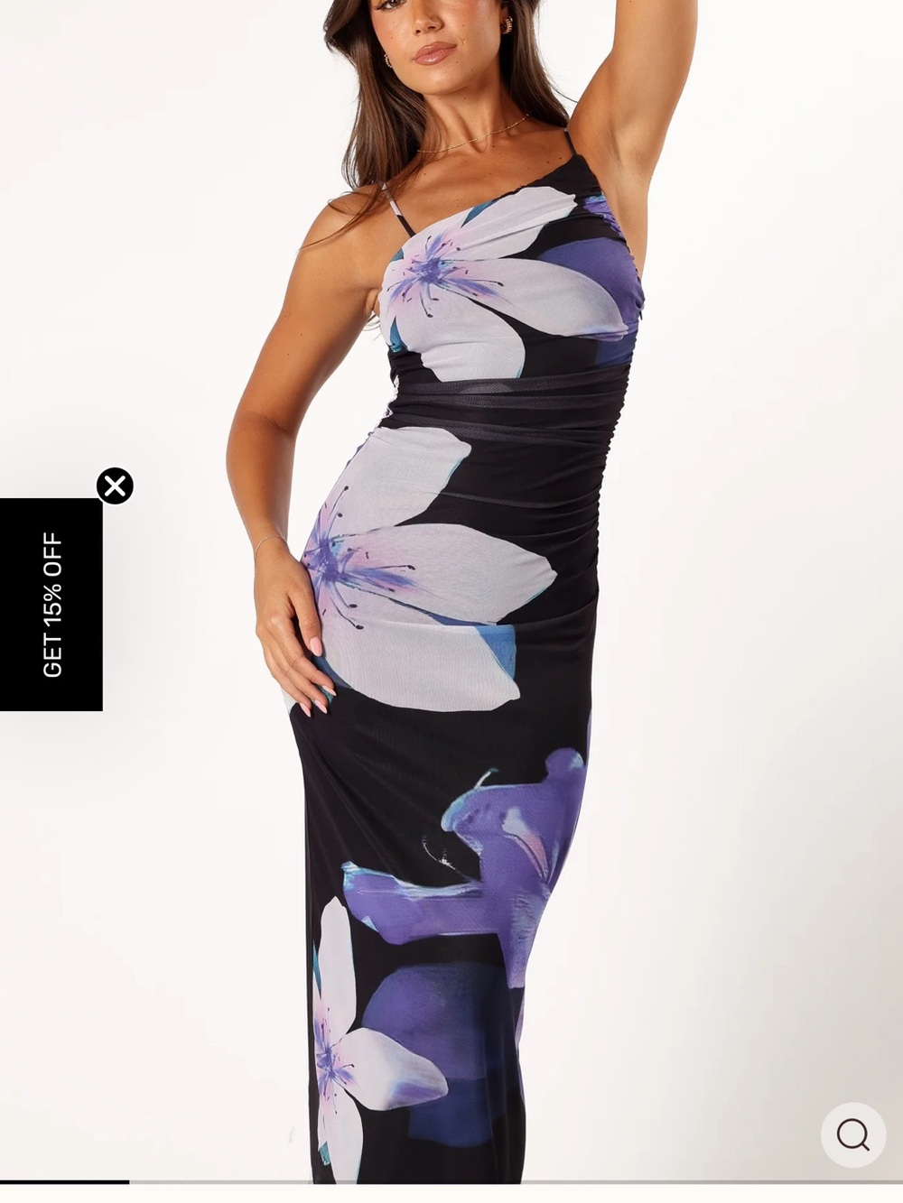 Petal & Pup Black One-Shoulder Maxi Dress with Purple & White Floral Print
